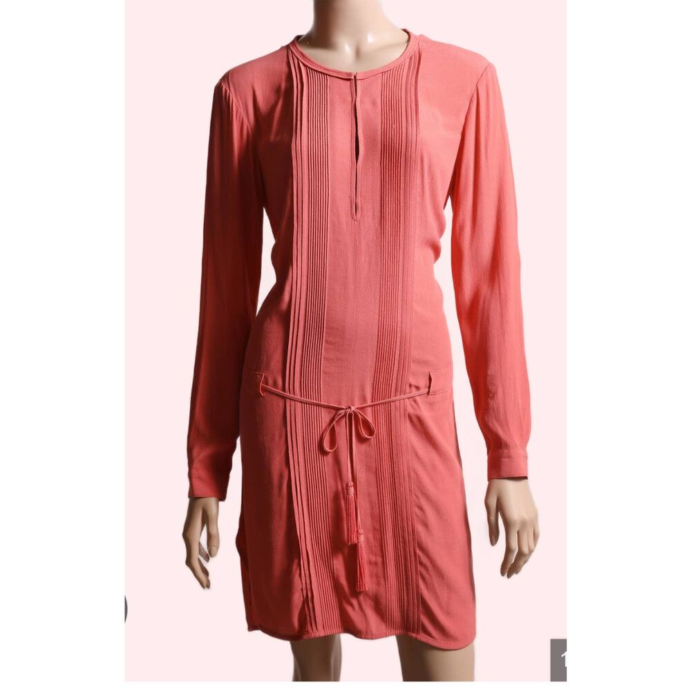 Diane von furstenburg coral Sliced candy Crepe Drawstring long sleeve Dress 10